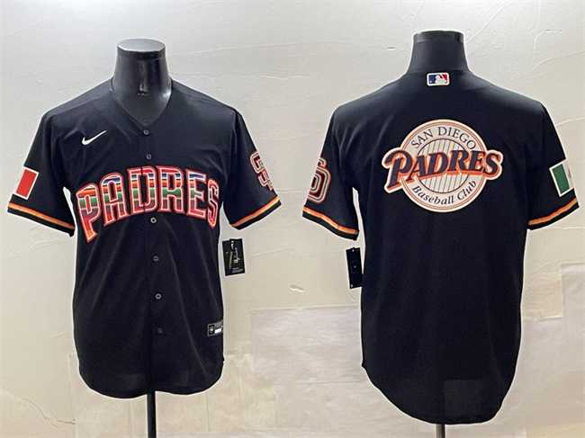 Mens San Diego Padres Team Big Logo Black Mexico Cool Base Stitched Jersey